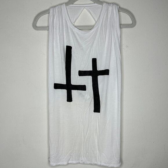 RARE Stylestalker White Sleeveless Crew Neck Cross Twisted Open Back Tee Size 8 - Picture 3 of 12